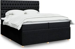 vidaXL Κρεβάτι Boxspring με Στρώμα Μαύρο 200x200 εκ. Υφασμάτινο