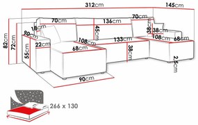 Γωνιακός Καναπές Shelton 101, Λειτουργία ύπνου, Αποθηκευτικός χώρος, 312x145x82cm, 119 kg, Πόδια: Πλαστική ύλη | Epipla1.gr