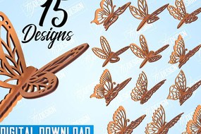 Σετ των 2 Intra απο ξύλο plywood 3mm-4mm πάχος 3D λιβελλούλες και πεταλούδες Δίασταση 30x20 cm INTRAFABR-99202821