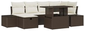 vidaXL Σετ Καναπέ Κήπου με μαξιλάρι 7 pcs Καφέ Πολυ ράταν