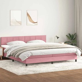 Κρεβάτι Boxspring με Στρώμα Ροζ 200x210 εκ. Βελούδινο - Ροζ