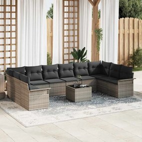 vidaXL Σετ Καναπέ Κήπου με μαξιλάρι 11 pcs Γκρι Πολυ ράταν