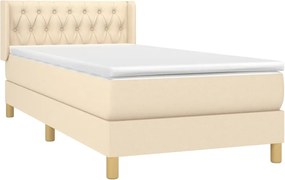 vidaXL Κρεβάτι Boxspring με Στρώμα Κρεμ 90x190 εκ.Υφασμάτινο