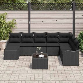 vidaXL Σετ Καναπέ Κήπου με μαξιλάρι 9 pcs Μαύρο Πολυ ράταν
