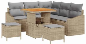 vidaXL Σετ Καναπέ Κήπου με μαξιλάρι 8 pcs Μπεζ Πολυ ράταν