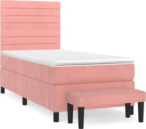 vidaXL Κρεβάτι Boxspring με Στρώμα Ροζ 90x200 εκ. Βελούδινο