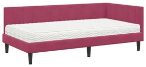 vidaXL Κρεβάτι Γωνίας με στρώμα Μπορντό 100 x 200 cm Βελούδο
