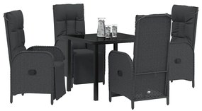 vidaXL Σέτ φαγητού για κήπο με μαξιλάρι 5 pcs Μαύρο Πολυ ράταν