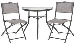 OUTDOOR DINING SET 3PCS LIMAG  METAL SEMICIRCULAR TABLE &amp; 2 FOLDABLE CHAIRS-GREY