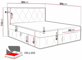 Κρεβάτι continental Comfivo 225, Continental, Διπλό, Γκρι, 180x200, Ταπισερί, Τάβλες για Κρεβάτι, 183x206x112cm, 140 kg, Στρώμα: Ναι | Epipla1.gr