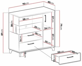 Βιτρίνα Omaha S110, Ελαφριά δρυς, Μαύρο, Με συρτάρια, Με πόρτες, Ο αριθμός των θυρών: 2, Αριθμός συρταριών: 1, 89x90x40cm, 37 kg | Epipla1.gr