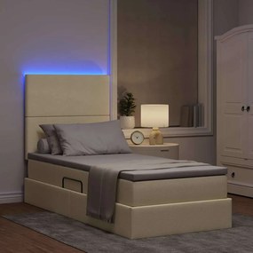 vidaXL LED Κρεβάτι αποθήκευσης με στρώμα Κρέμ 100 x 200 cm Ύφασμα