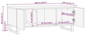 Τραπεζάκι Σαλονιού Καφέ 100 x 55 x 40 εκ. από Μασίφ Ξύλο Μάνγκο - Καφέ