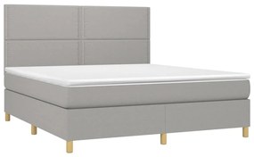 vidaXL Κρεβάτι Boxspring με Στρώμα & LED Αν.Γκρι 180x200εκ. Υφασμάτινο