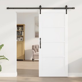 vidaXL Συρόμενη Πόρτα με Σετ Υλικών Λευκή 86x198.5 εκ. Στερεό Ξύλο Πεύκου
