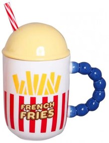 Etoile Κεραμική Κούπα Με Καπάκι Και Καλαμάκι 380ml French Fries DF-743