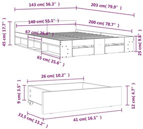 Πλαίσιο Κρεβατιού με συρτάρια Γκρι Σκυρ. 140x200 εκ. Επεξ. Ξύλο - Γκρι