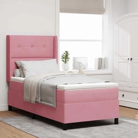 vidaXL Κρεβάτι Box Spring LED με Στρώμα Ροζ 90 x 190 cm Βελούδο