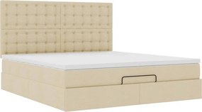vidaXL Οθωμανικό Κρεβάτι με Στρώμα Κρέμα 160x200cm Ύφασμα