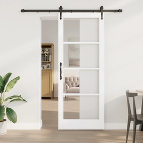 vidaXL Συρόμενη Πόρτα με Σετ Εξαρτημάτων Λευκή 83x211 εκ. Στερεό Ξύλο Πεύκου