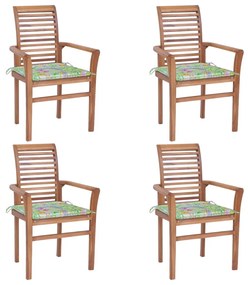 Καρέκλες Τραπεζαρίας 4 τεμ. Ξύλο Teak &amp; Μαξιλάρια Σχέδιο Φύλλων - Καφέ