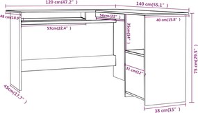 vidaXL Γραφείο Γωνιακό Sonoma Δρυς 120 x 140 x 75 εκ. από Επεξ. Ξύλο