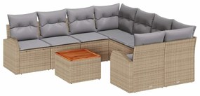 vidaXL Σετ Καναπέ Κήπου 9 pcs Μπεζ Πολυ ράταν