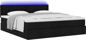 vidaXL Οθωμανικό κρεβάτι με στρώμα &amp; LEDs Μαύρο ύφασμα 160x200cm