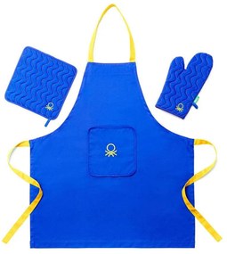 Ποδιά Κουζίνας Και Πιάστρες (Σετ 3Τμχ) 20.21.0594 75x85cm Blue-Yellow Benetton 100% Βαμβάκι