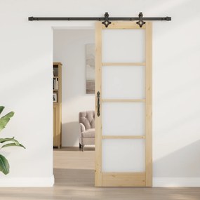 vidaXL Συρόμενη Πόρτα  με Σετ Εξαρτημάτων 'ORKDAL' από Συσσωρευμένο Ξύλο & Γυάλι