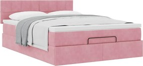 vidaXL Οθωμανικό κρεβάτι με στρώμα ροζ 140x190cm Βελούδο