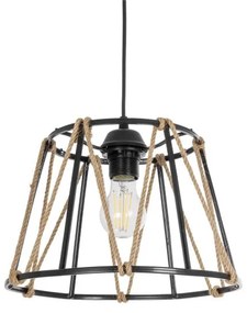 JUTE 203-0090 Μοντέρνο Κρεμαστό Φωτιστικό Σχοινί Μονόφωτο 1 x E27 IP20 Μαύρο Πλαστικό με Μπεζ Σχοινί-Μ30 x Π30 x Υ2 Globostar-20 203-0090