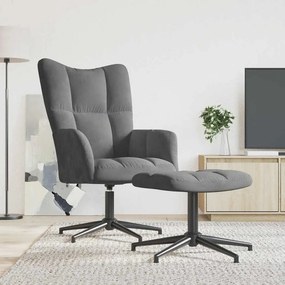 vidaXL Πολυθρόνα Relax Σκούρο Γκρι Βελούδινη με Σκαμπό
