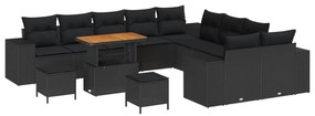 Σετ Καναπέ Κήπου με μαξιλάρι 13 pcs Μαύρο συνθετικό ρατάν