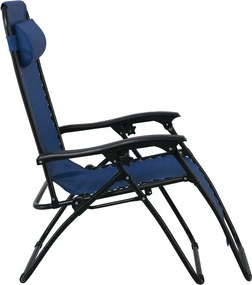 SUPER RELAX Πολυθρόνα με Υποπόδιο, Μέταλλο Βαφή Μαύρο, Textilene Μπλε   2τμχ
