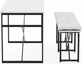 Stewehome Σετ Τραπεζιού και Καρεκλών Bench Με Μαξιλάρια / Λευκό / 120x32x45 cm