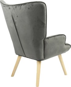 Πολυθρόνα Fluffy pakoworld βελούδο ανθρακί-φυσικό πόδι 75x69x96εκ