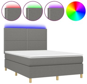vidaXL Κρεβάτι Boxspring με Στρώμα &amp; LED Σκ.Γκρι 140x190εκ. Υφασμάτινο