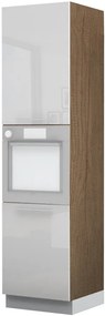 Επιδαπέδιο ντουλάπι φούρνου ψηλό Raval K23-60-2KR-Φυσικό σκούρο - Λευκό γυαλιστερό - 60.00Χ60.00Χ235.00cm