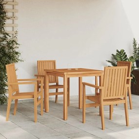 Καρέκλες Κήπου Στοιβαζόμενες 4 τεμ. 56,5x57,5x91 εκ. Μασίφ Teak - Καφέ