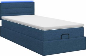 vidaXL Κρεβάτι Ottoman με Στρώμα και LED Μπλε 100 x 200 cm Ύφασμα