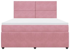 Κρεβάτι Boxspring με Στρώμα Ροζ 180x200 εκ. Βελούδινο - Ροζ