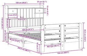 Κρεβάτι Βιβλιοθήκη Χωρίς Στρώμα 120x200 εκ Μασίφ Ξύλο Πεύκο - Καφέ