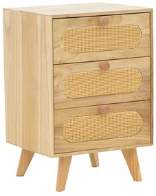 Κομοδίνο Finian ξύλο σε φυσική απόχρωση 40x35x59.5εκ Υλικό: paulownia pine wood drawer with rattan 135-000014