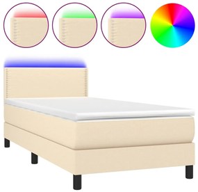 vidaXL Κρεβάτι Boxspring με Στρώμα & LED Κρεμ 100x200 εκ. Υφασμάτινο