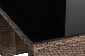 Τραπέζι εξωτερικού χώρου Comfort Garden 1322, 67x85x145cm, Καφέ, Επεξεργασμένο γυαλί, Πλαστικό ψάθινο, Μέταλλο