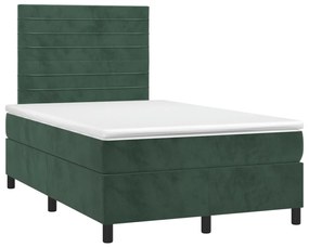 vidaXL Κρεβάτι Boxspring με Στρώμα Σκούρο Πράσινο 120x200εκ. Βελούδινο