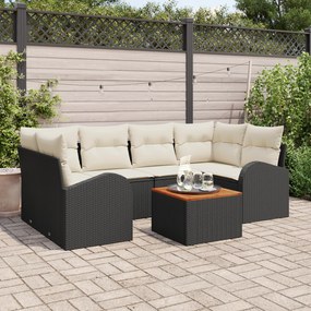 vidaXL Σετ καναπέ κήπου 7 pcs Μαύρος, λευκός Μέτριο Ρατάν και ξύλο