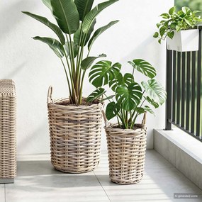 vidaXL Καλάθι Φυτευτή με αποθήκευση 2 pcs Γκρι Ρατάν Κούμπου