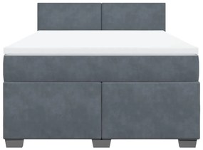 Κρεβάτι Boxspring με Στρώμα Σκούρο Γκρι 140x190 εκ. Βελούδινο - Γκρι